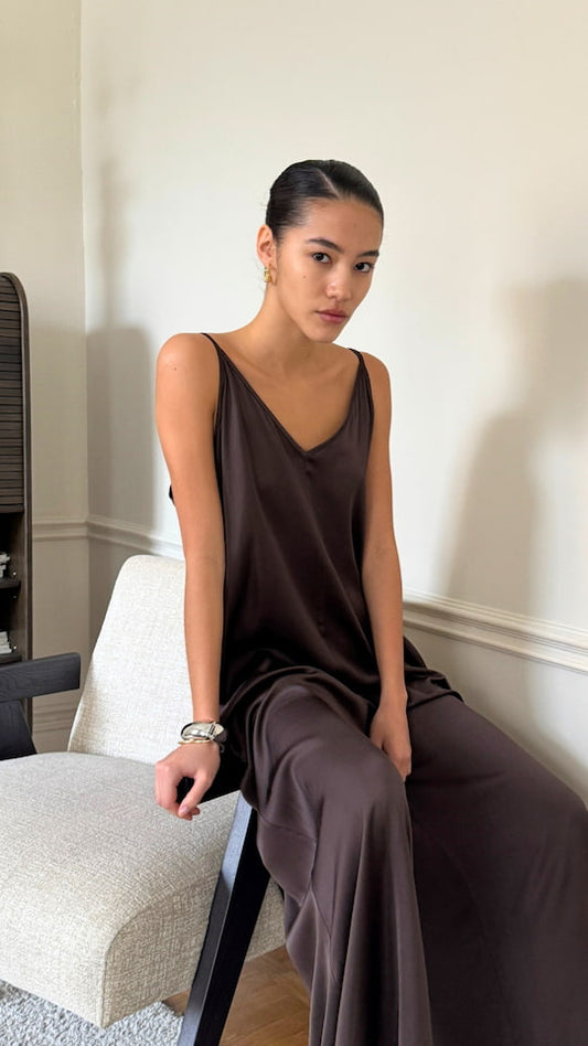 Natalie Satin Jumpsuit - Dark Espresso