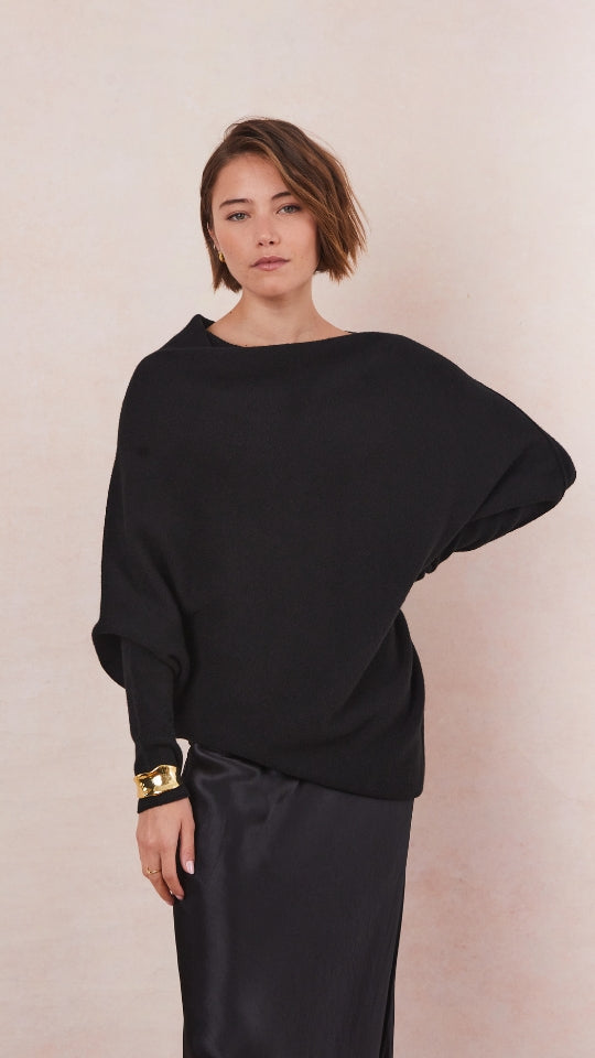 Natalie Asymmetric Sweater - Black