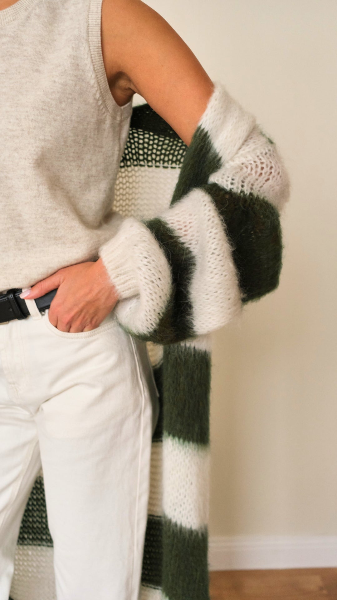 Kay Cardigan - Khaki Off - White Stripes