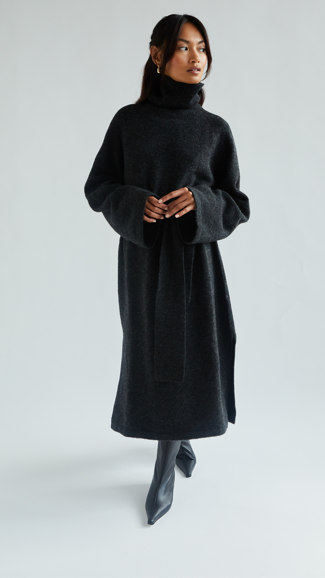 Abbie Knitted Dress - Black Melange