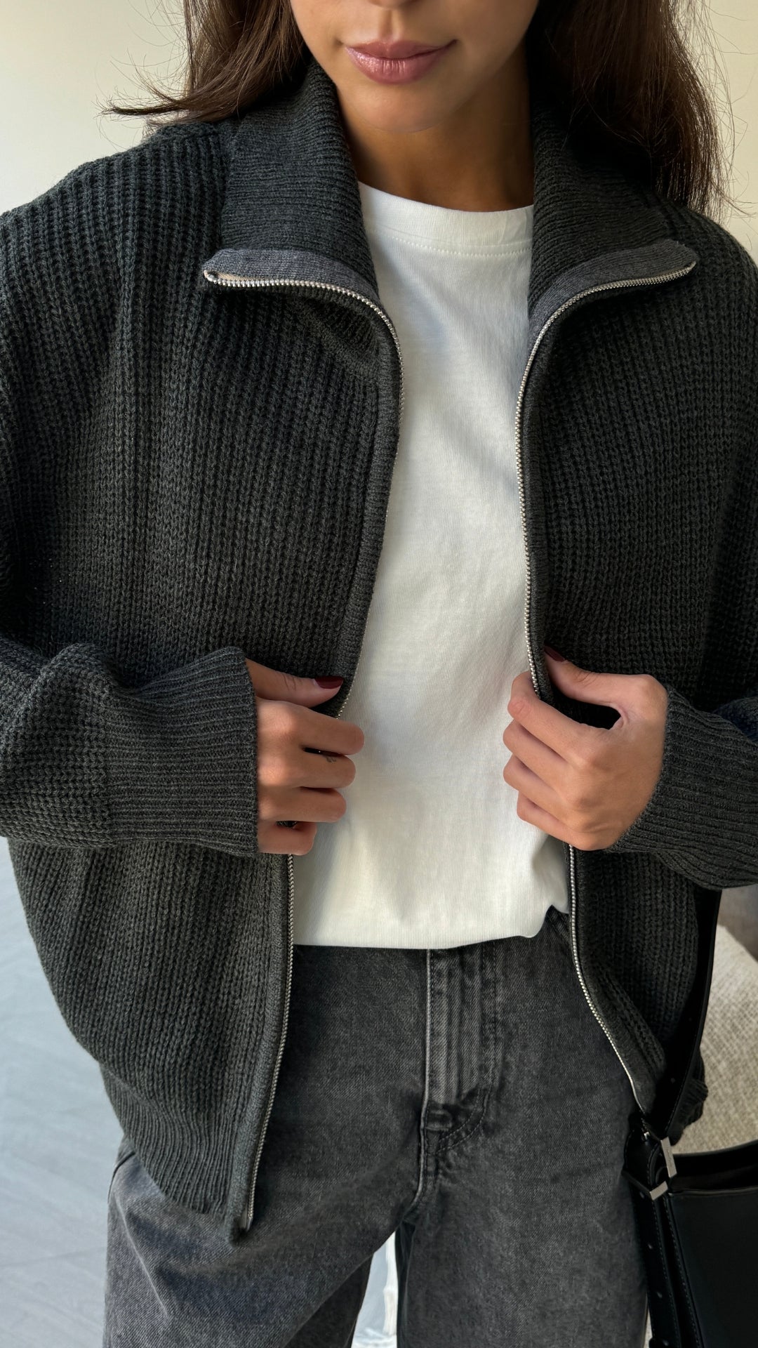 Allia Zip Cardigan - Grey