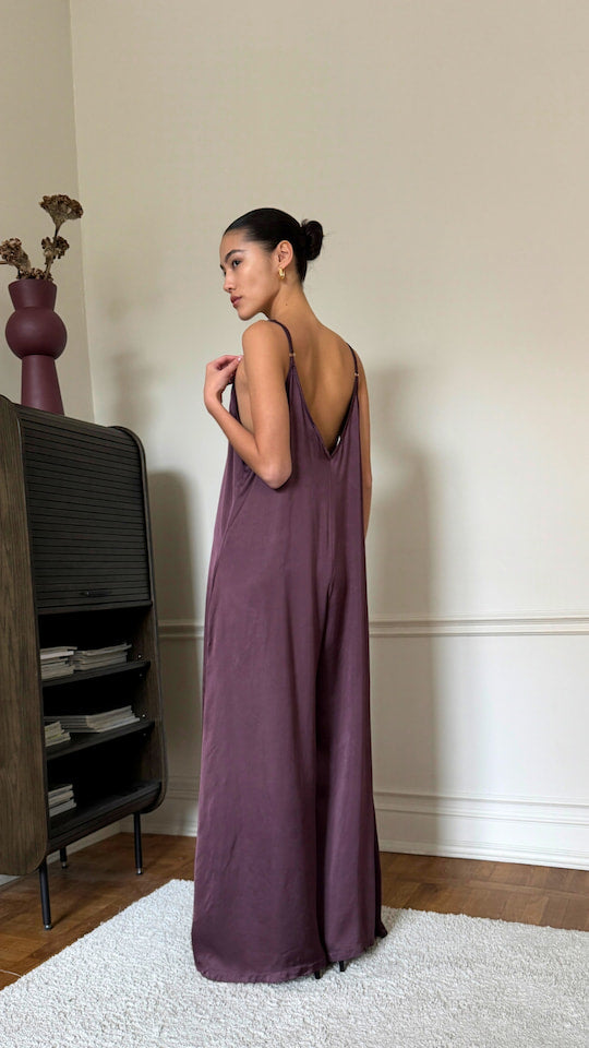 Natalie Satin Jumpsuit - Burgundy