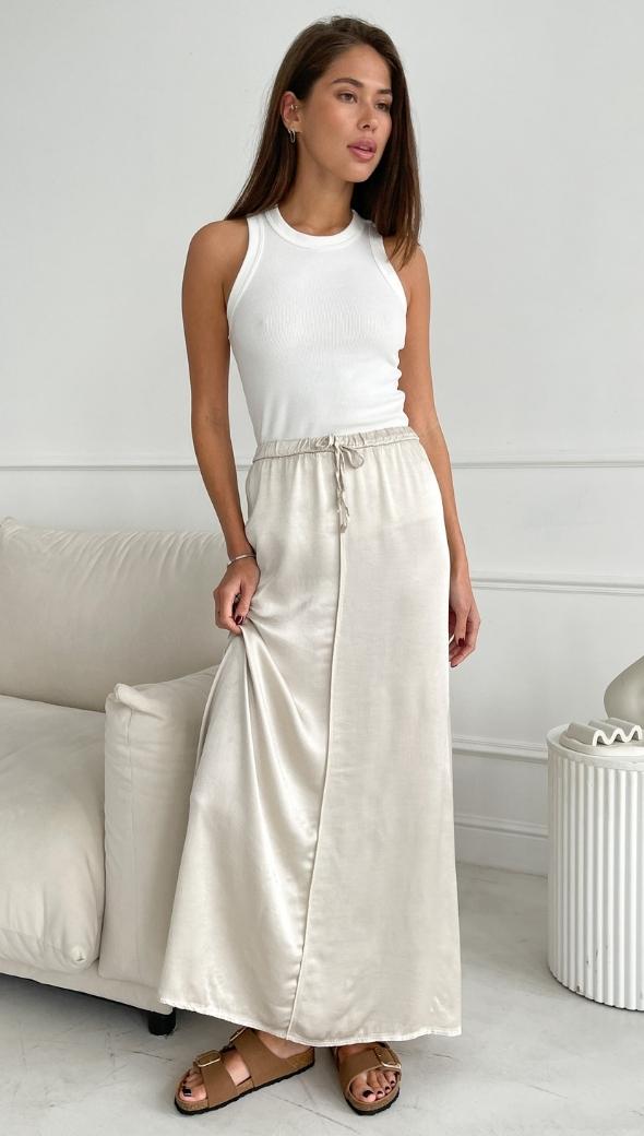 Phoebe Satin  Skirt - Pearl