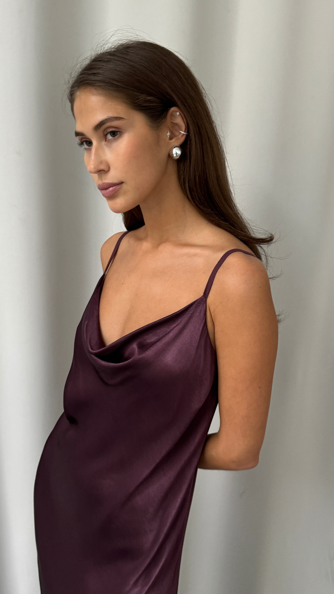 Alena Satin Dress - Burgundy