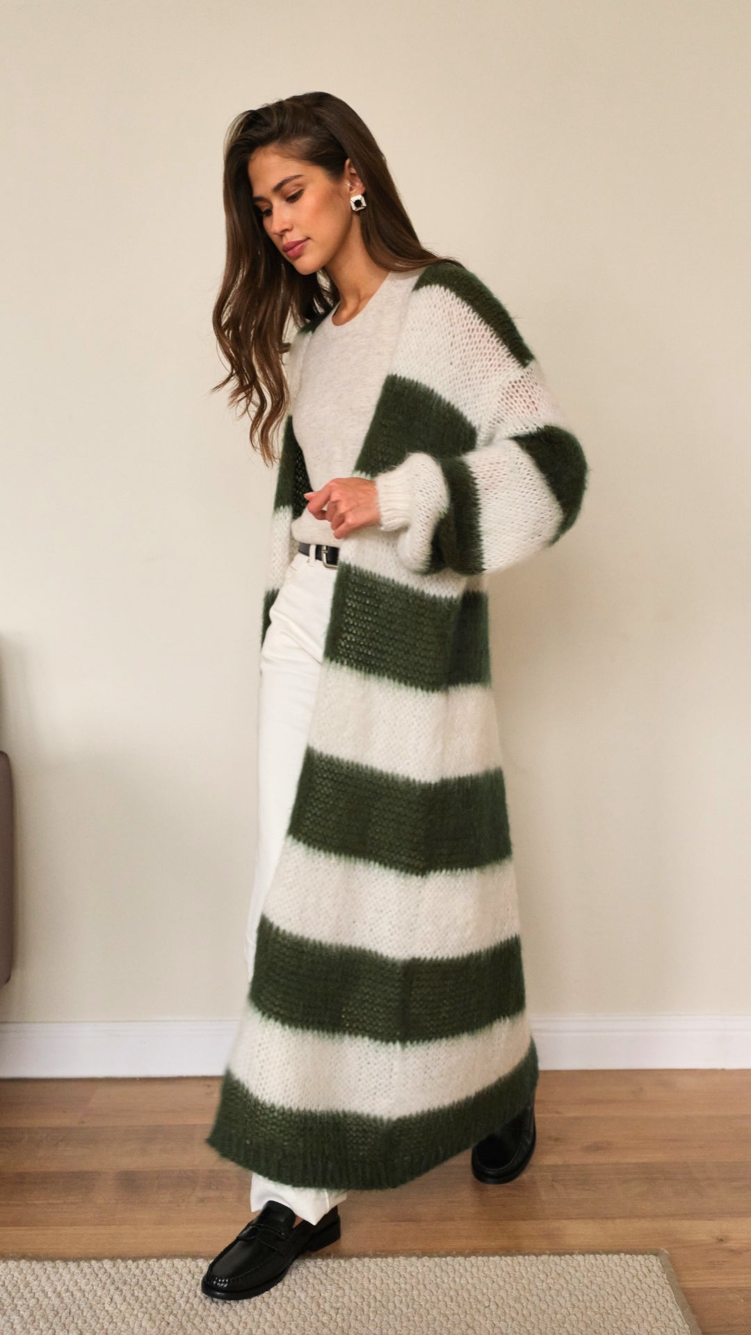 Kay Cardigan - Khaki Off - White Stripes