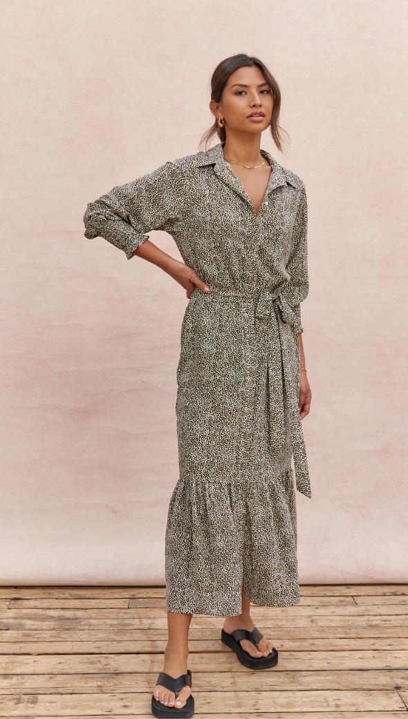 Alina Shirt Dress - Khaki Print