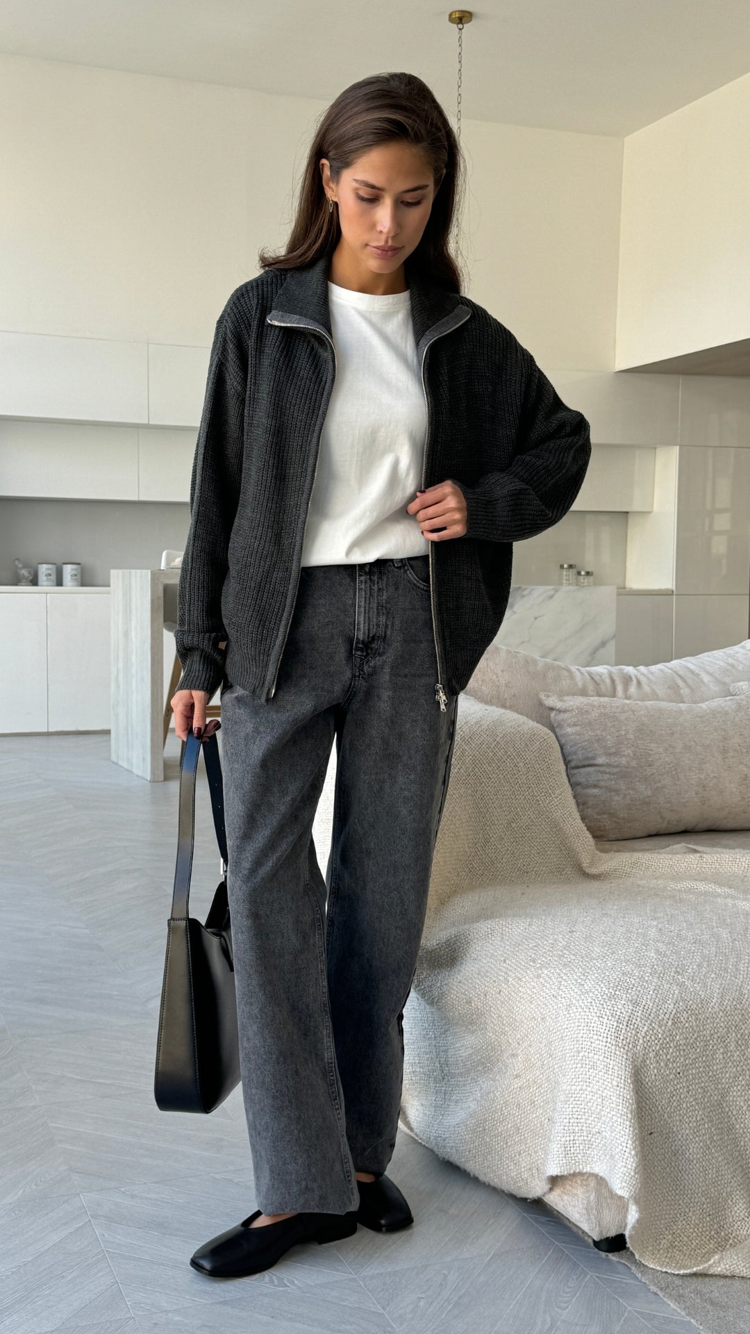 Allia Zip Cardigan - Grey