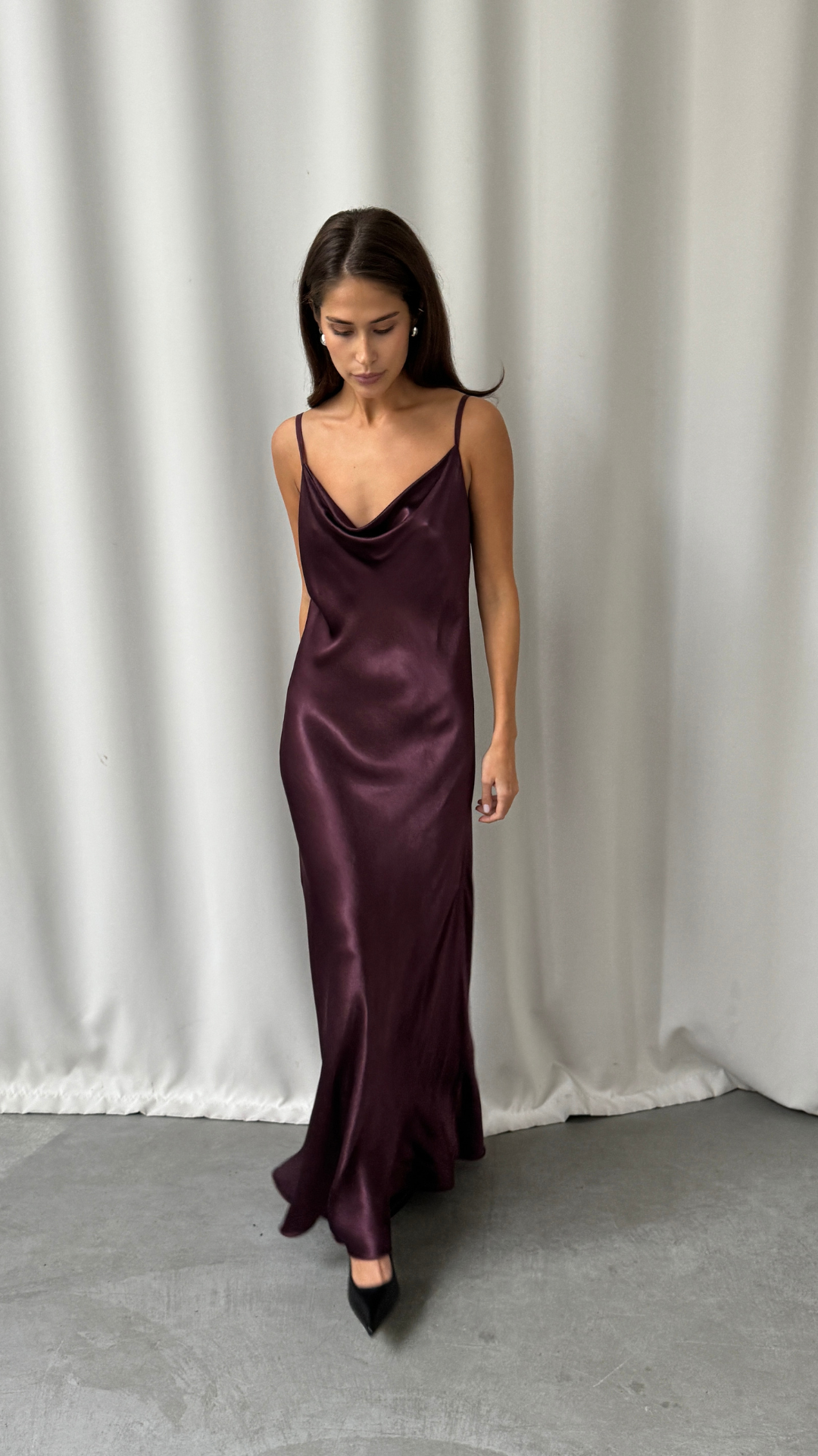 Alena Satin Dress - Burgundy