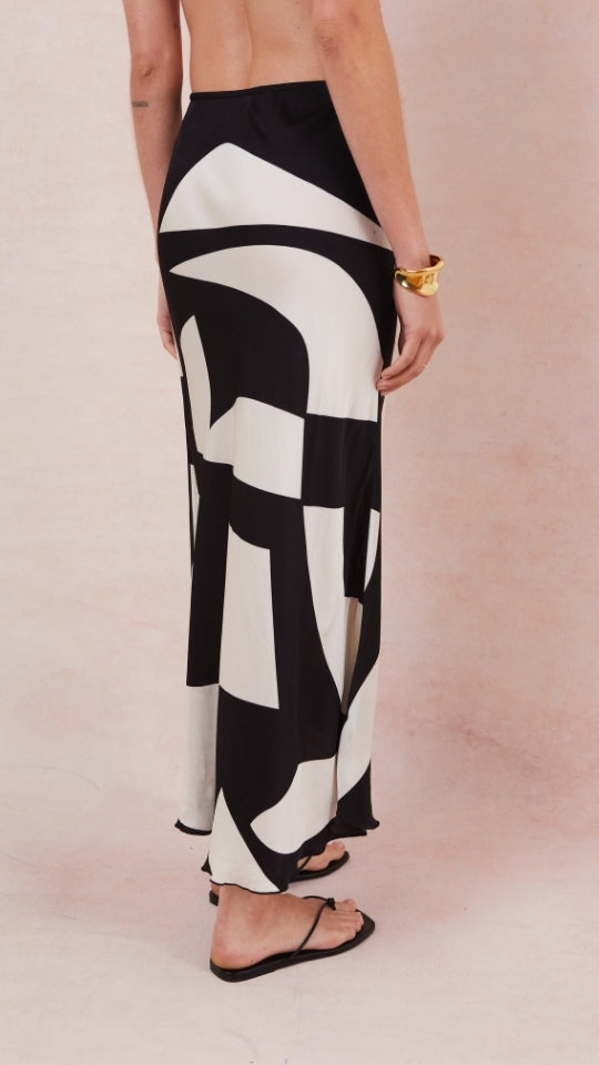 Sasha Satin Printed Skirt - Abstract Print