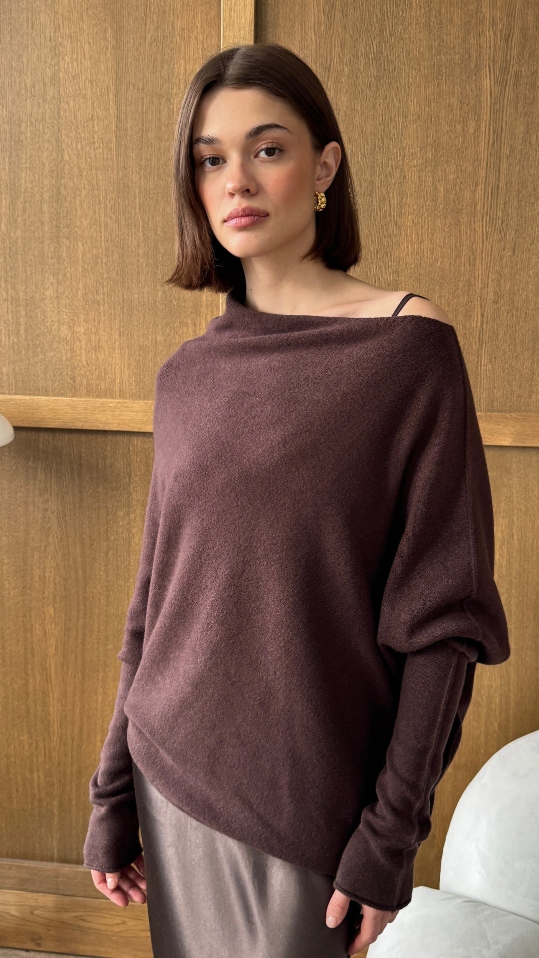 Natalie Asymmetric Sweater - Dark Espresso