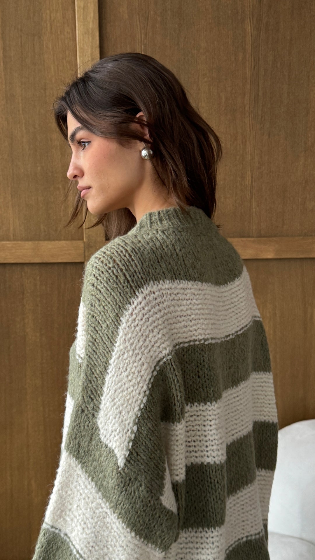 Maisie Sweater - Off-White - Khaki Stripes