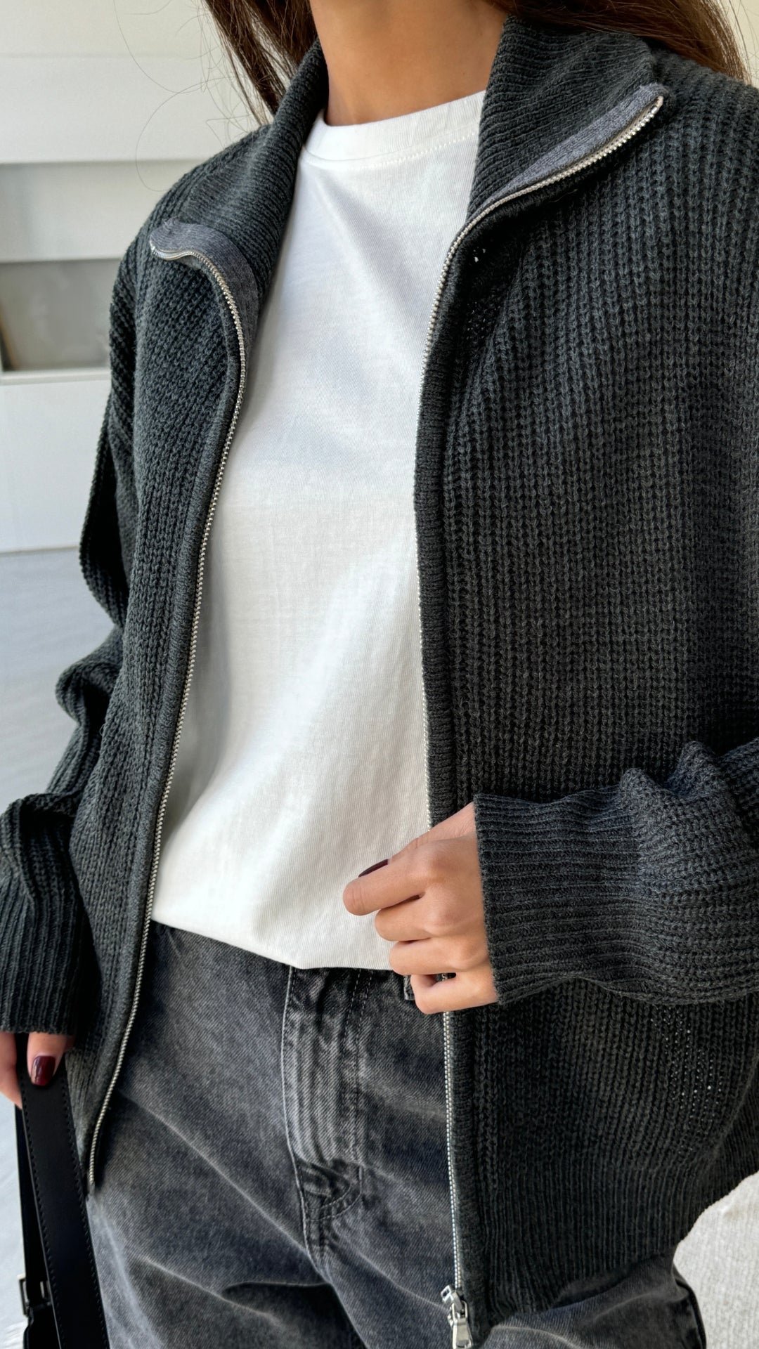 Allia Zip Cardigan - Grey