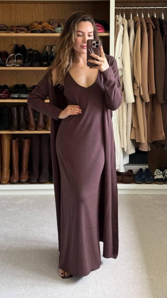 Sofia Knitted Slip Dress - Dark Espresso