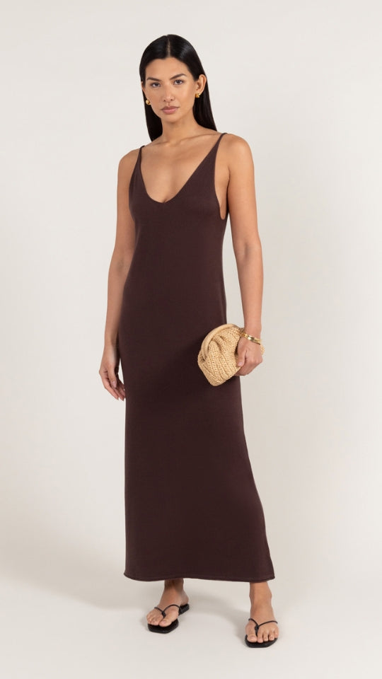 Sofia Knitted Slip Dress - Dark Espresso