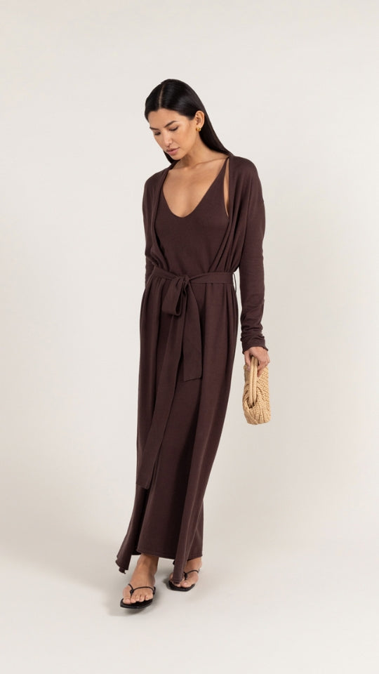 Sofia Long Line Cardigan - Dark Espresso