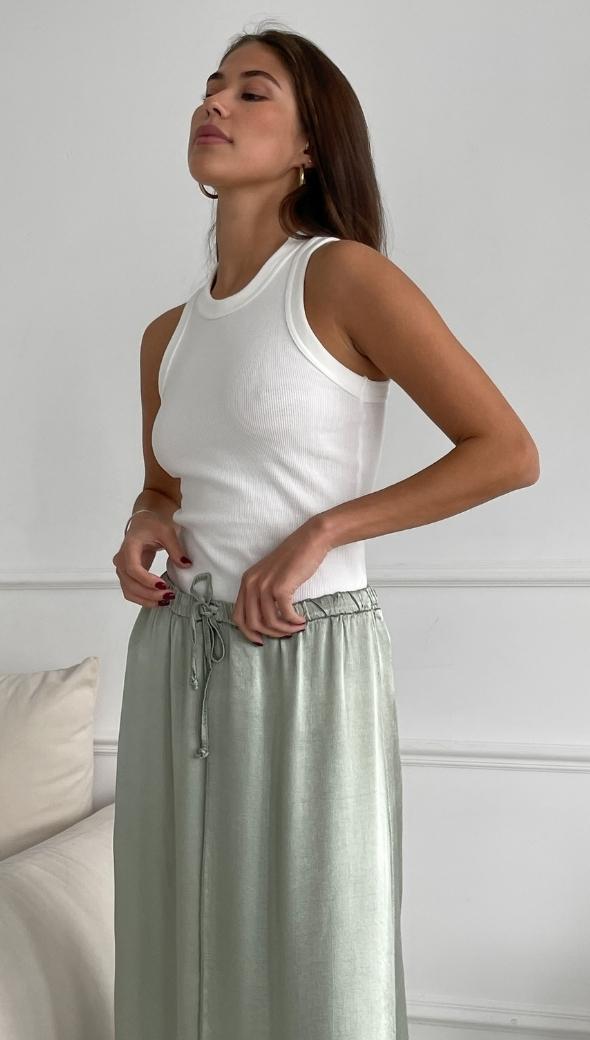 Phoebe Satin Skirt - Eucalyptus