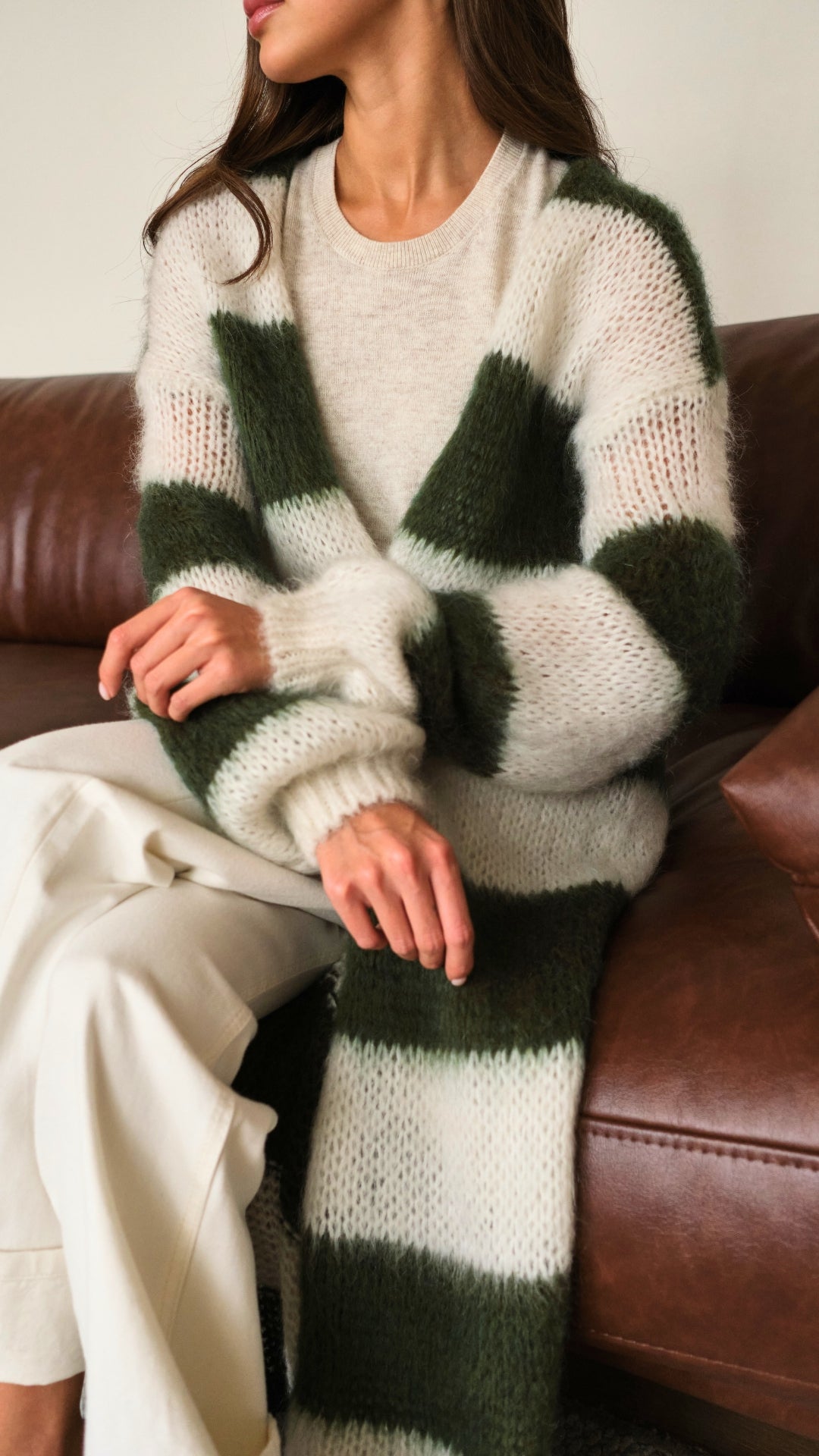 Kay Cardigan - Khaki Off - White Stripes