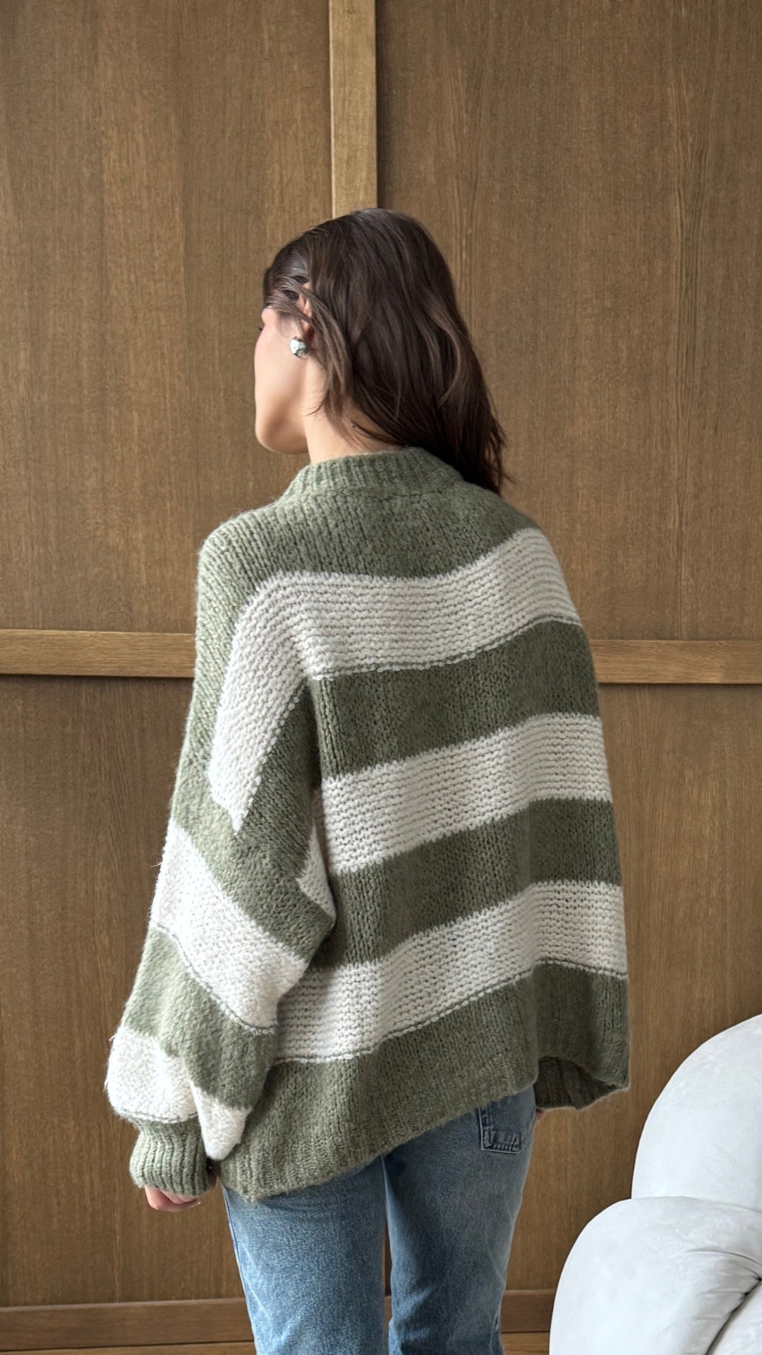 Maisie Sweater - Off-White - Khaki Stripes