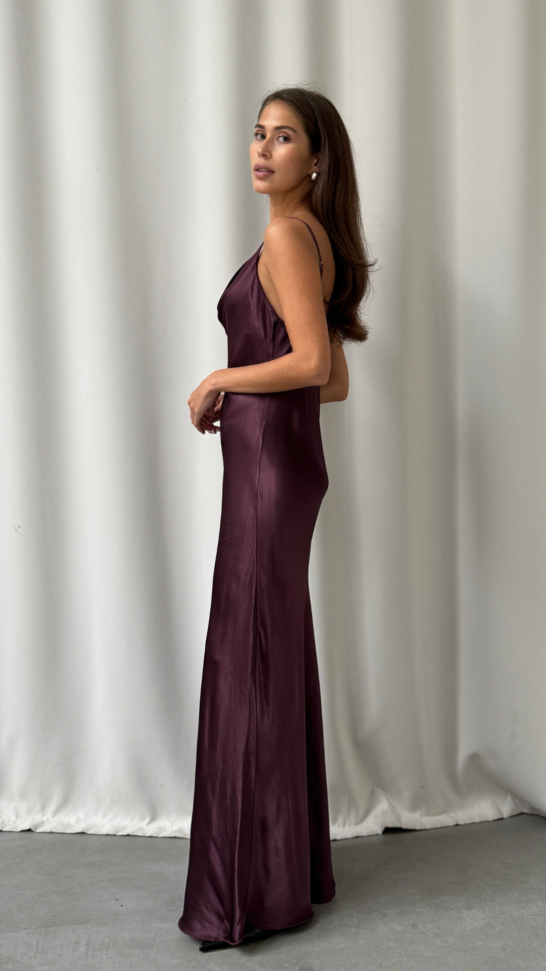 Alena Satin Dress - Burgundy