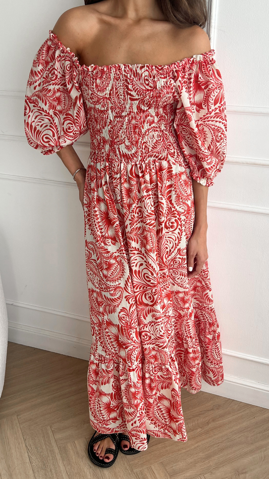 Carina Print Dress - Red Print