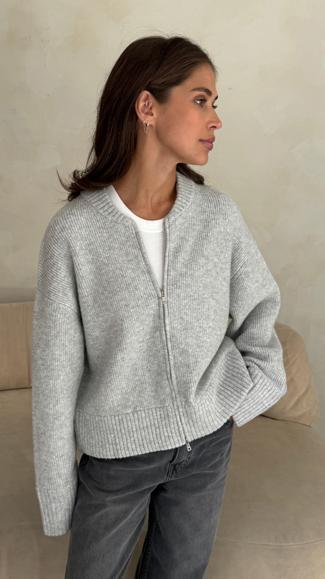 Zoey Zip Cardigan - Silver Grey