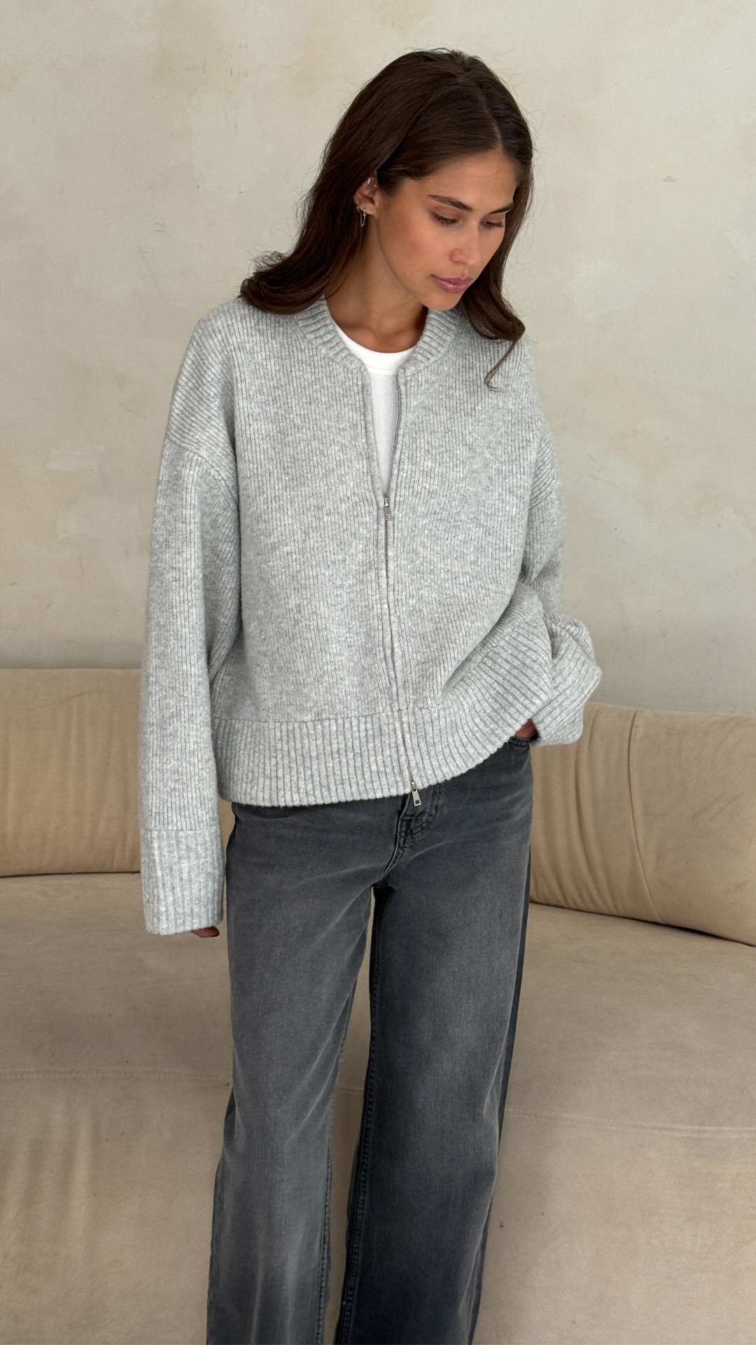 Zoey Zip Cardigan - Silver Grey