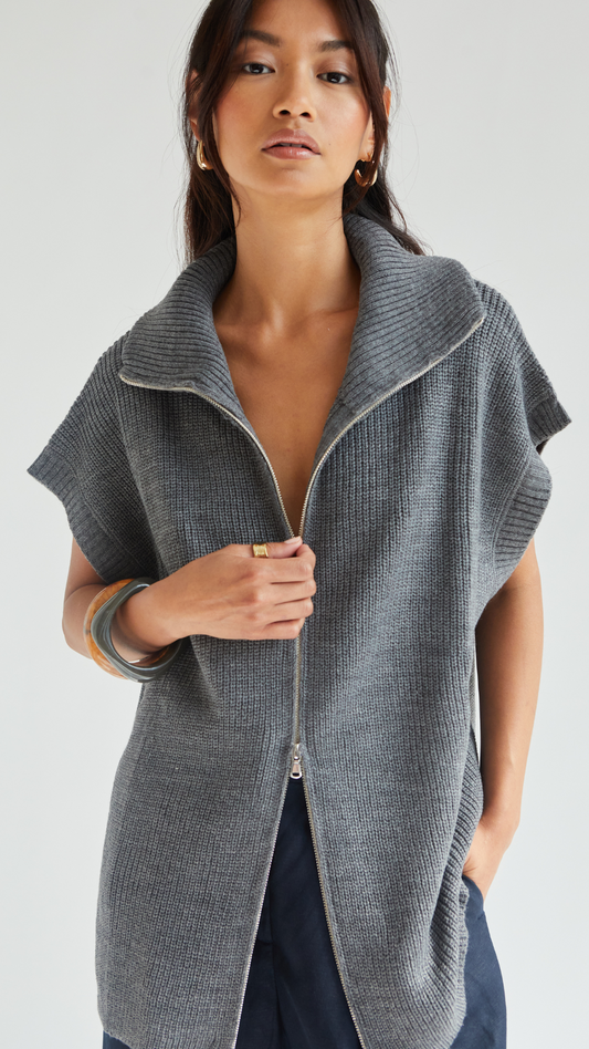 Millie Sleeveless Knit Cardigan - Grey