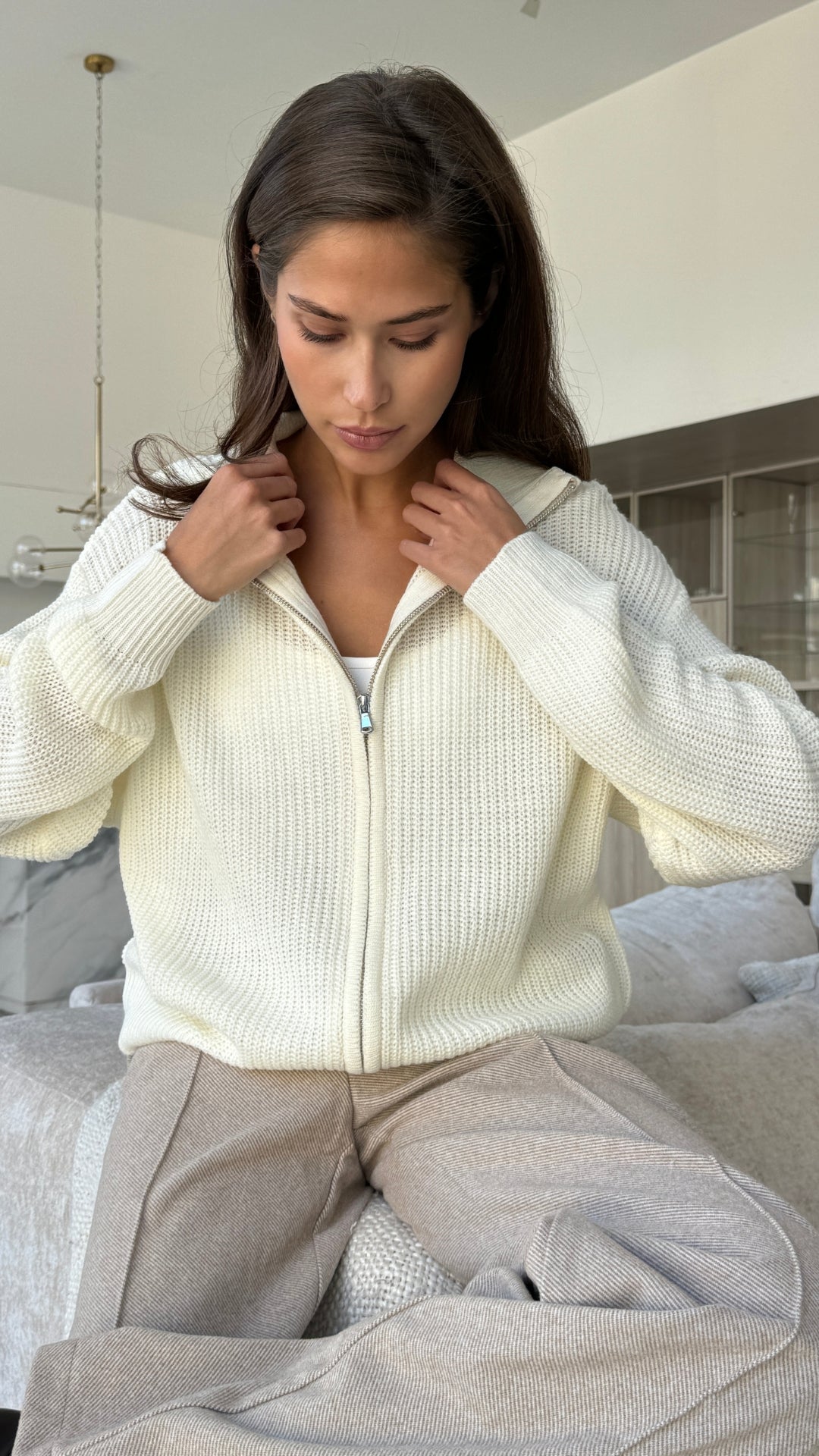 Allia Zip Cardigan - Ivory