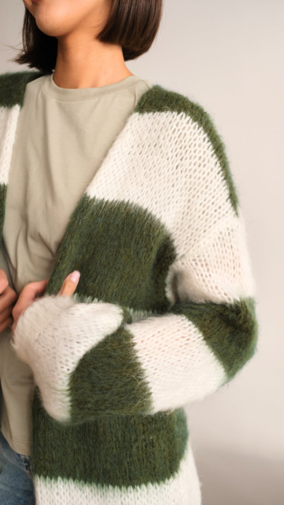 Kay Cardigan - Khaki Off - White Stripes