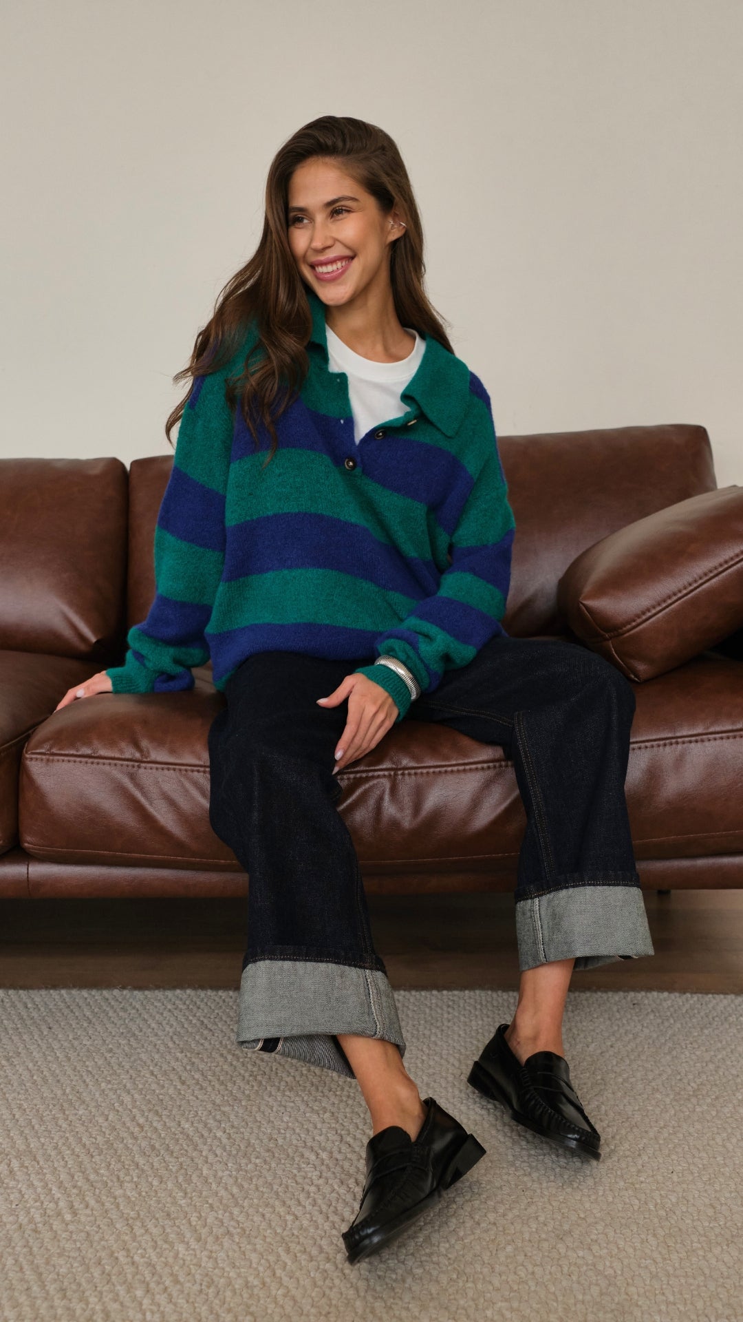 Arlo Sweater - Emerald Blue Marine Stripes
