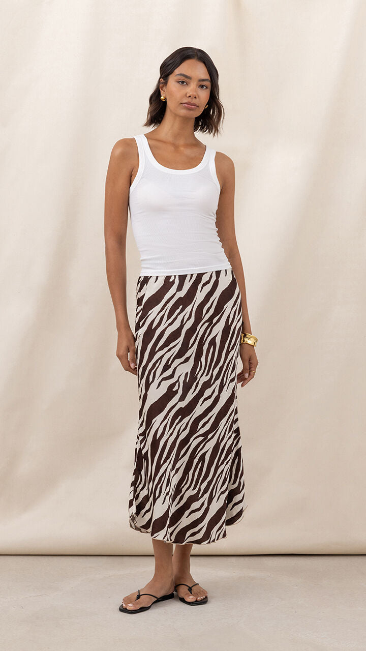 Sasha Satin Print Skirt - Zebra Print