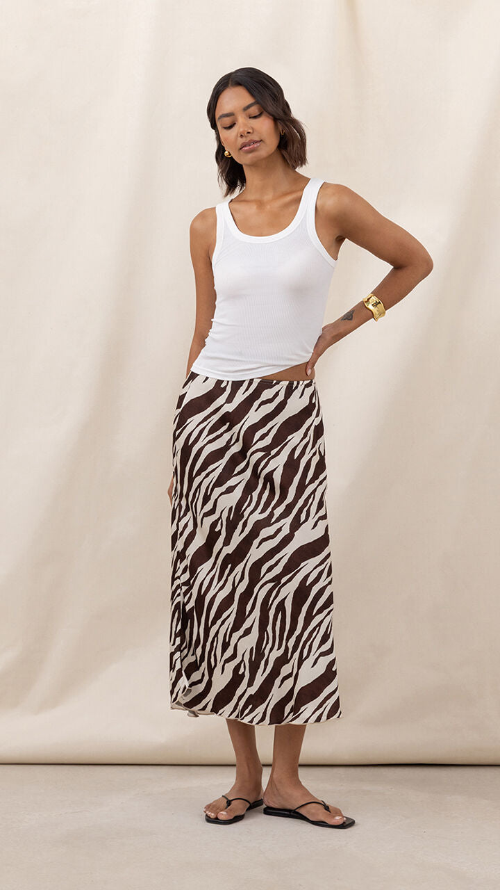 Sasha Satin Print Skirt - Zebra Print