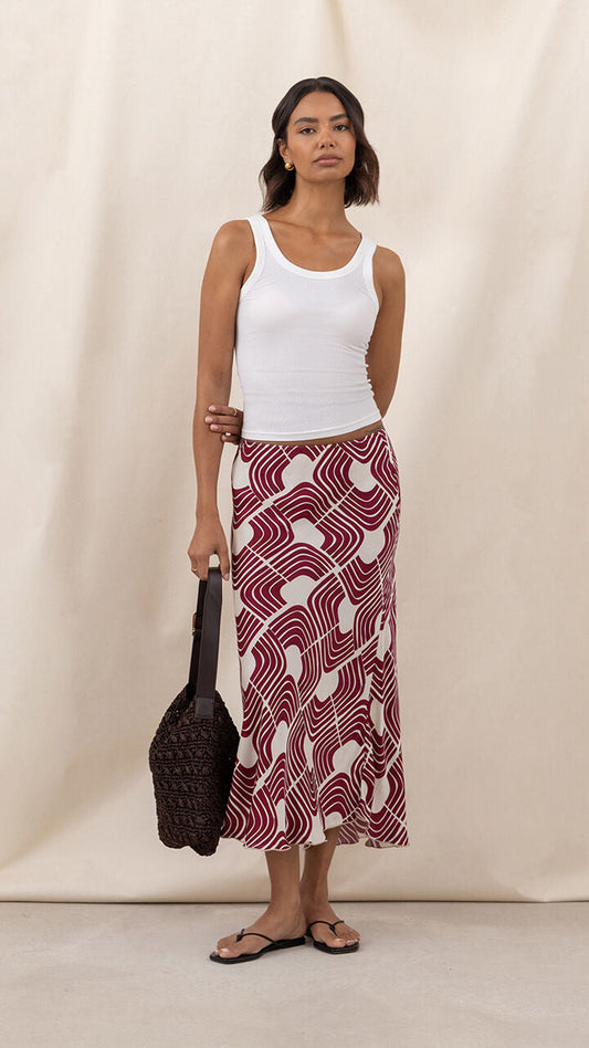 Sasha Satin Print Skirt - Geometric Print