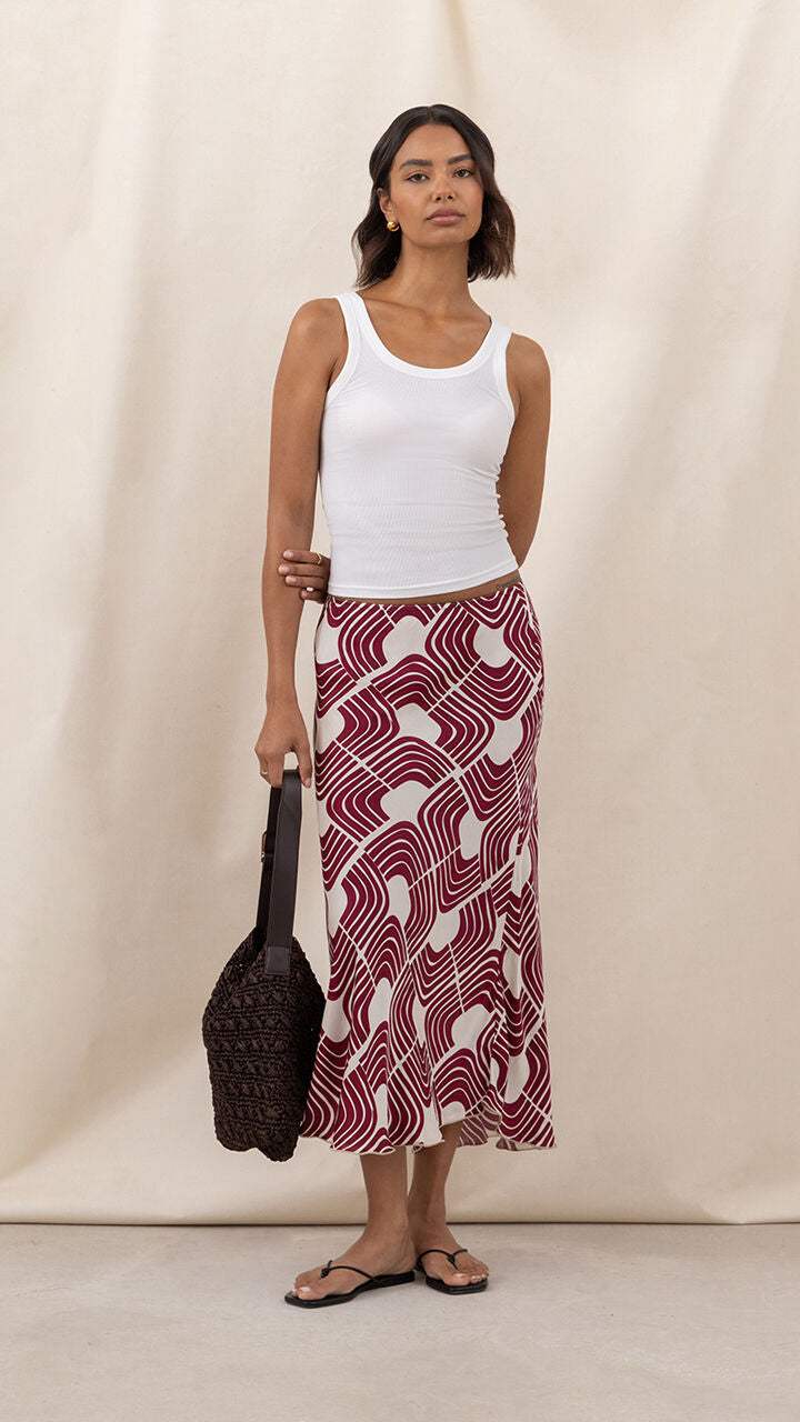 Sasha Satin Print Skirt - Geometric Print