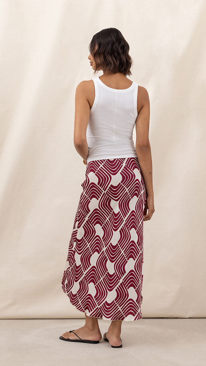 Sasha Satin Print Skirt - Geometric Print