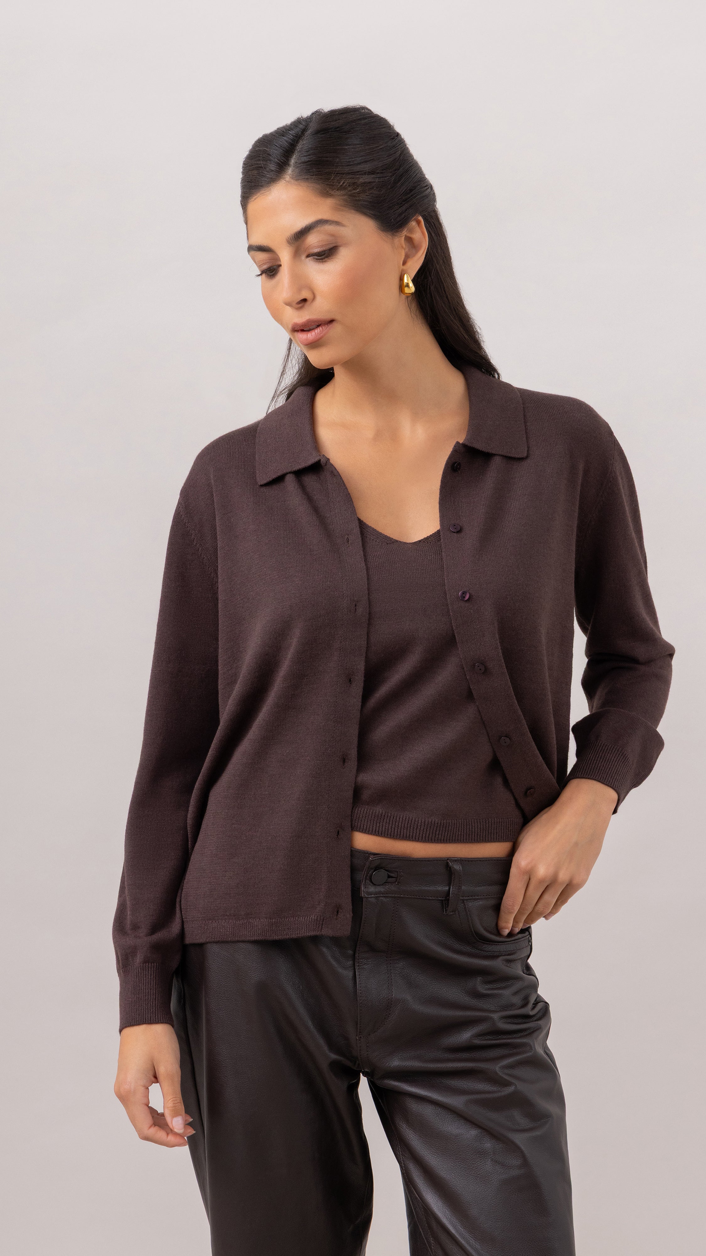 Kora Knitted Twin Set - Espresso