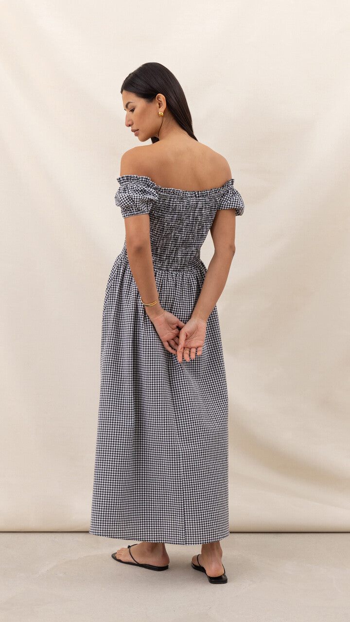 Mika Gingham Print Dress - Black Print