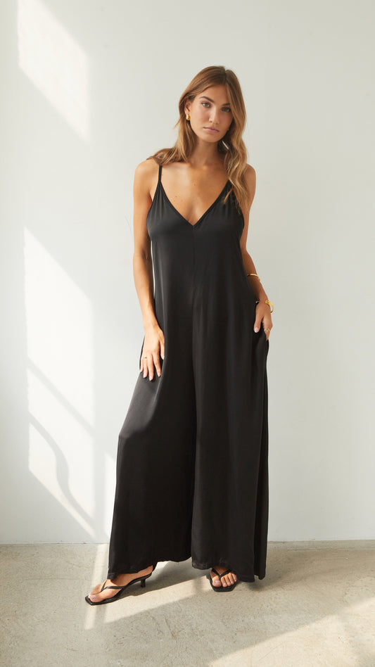 Natalie Satin Jumpsuit - Black