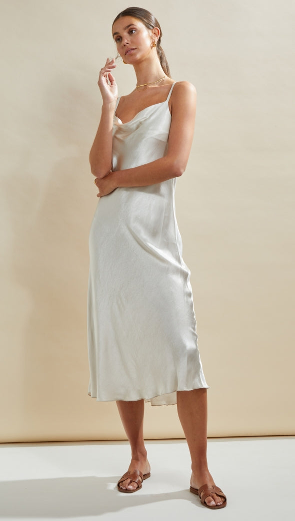 Iris Satin Dress - Pearl